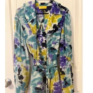 St. John Baltic Midnight Blue Zipper Blouse with belt L